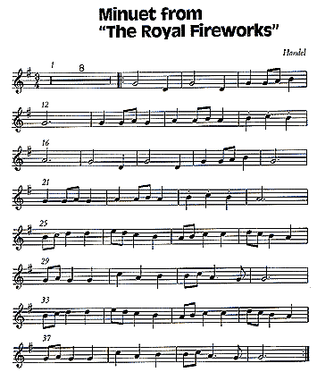 Musical Score for the Minuet from The Royal Fireworks